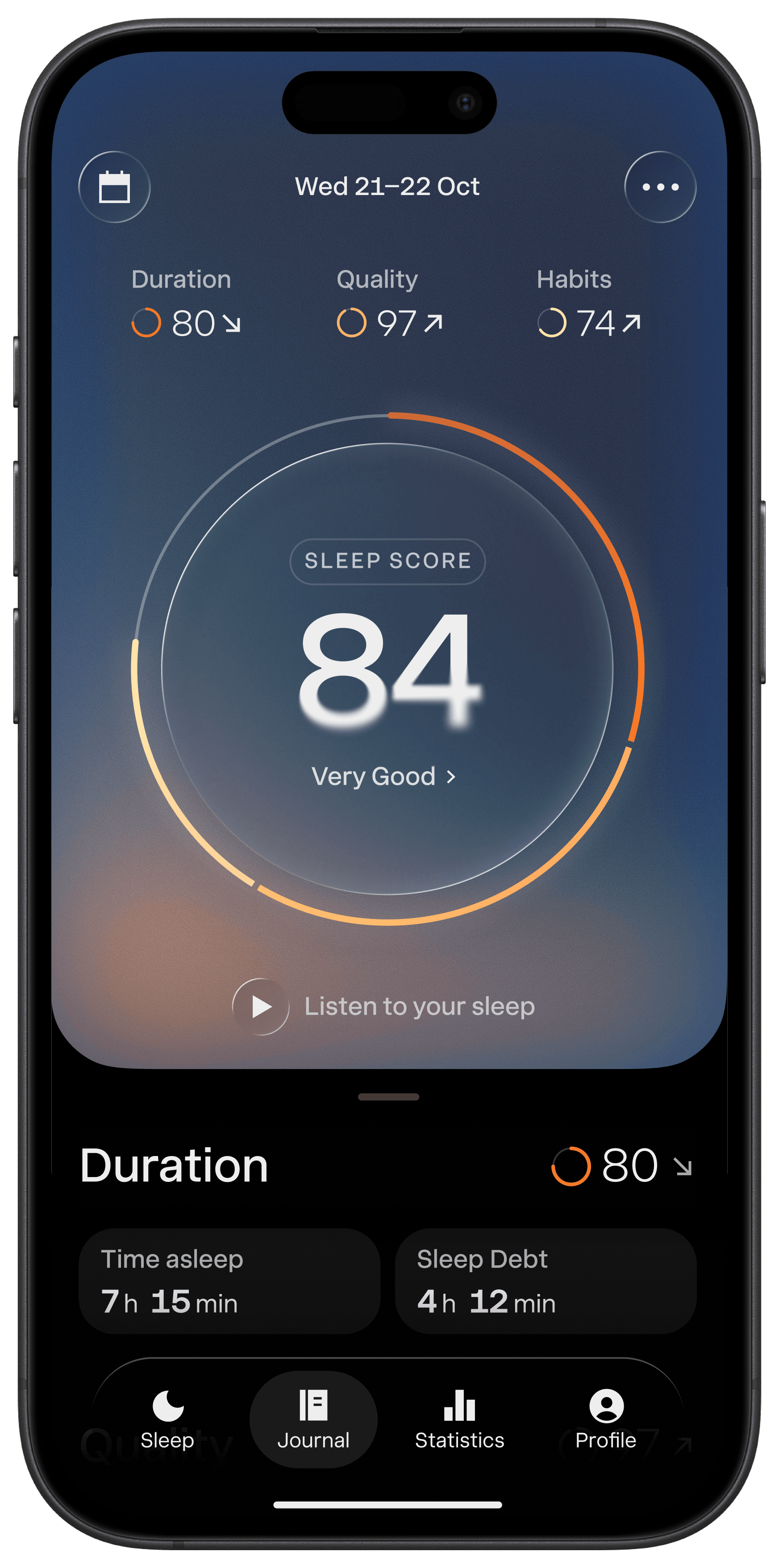 Sleep Cycle app showing Sleep Score