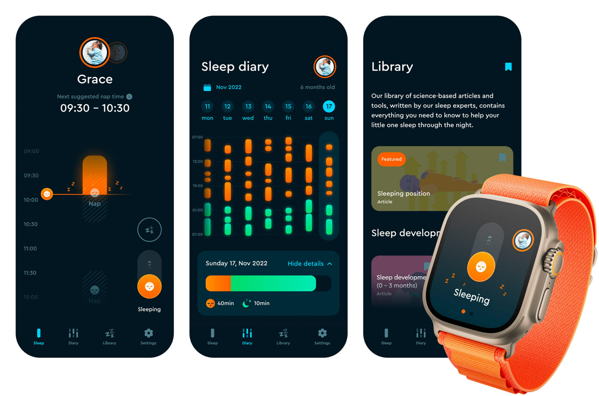 Screenshots of the Sleep Cycle Kids app